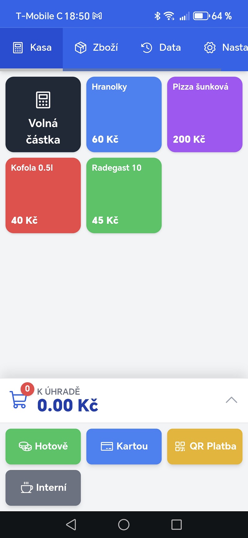 Hlavní prodejní obrazovka