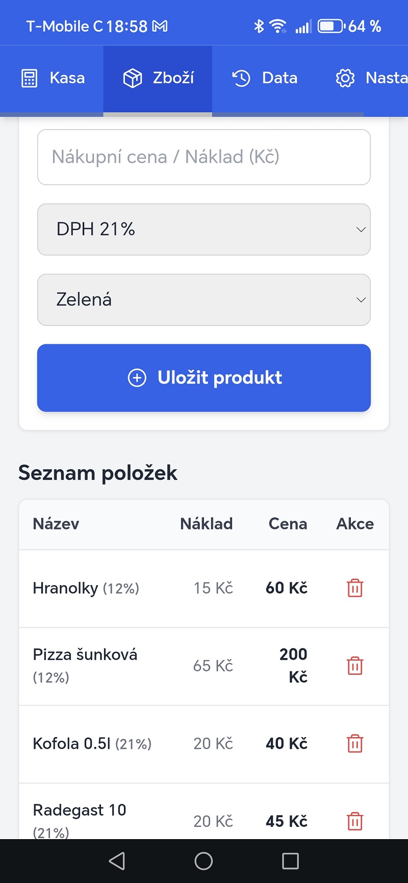 Seznam položek